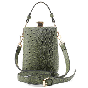 Ostrch Cro Frame Crossbody Satchel