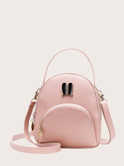 Pocket Front Curved Top Backpack - PINK - GFM US