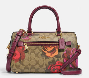 COACH Rowan Satchel In Sig Canvas With Jumbo Floral Print - Gold/Khaki Multi