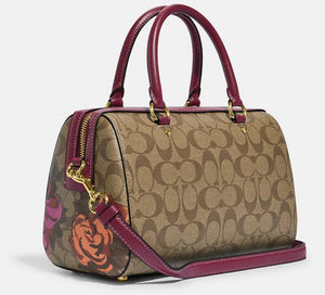 COACH Rowan Satchel In Sig Canvas With Jumbo Floral Print - Gold/Khaki Multi