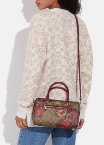 COACH Rowan Satchel In Sig Canvas With Jumbo Floral Print - Gold/Khaki Multi