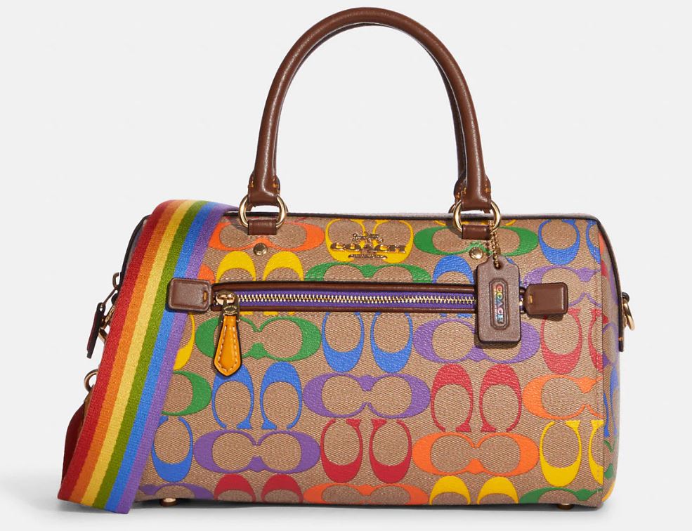 Coach Rowan Satchel In Rainbow Signature Canvas - Gold/Khaki Multi