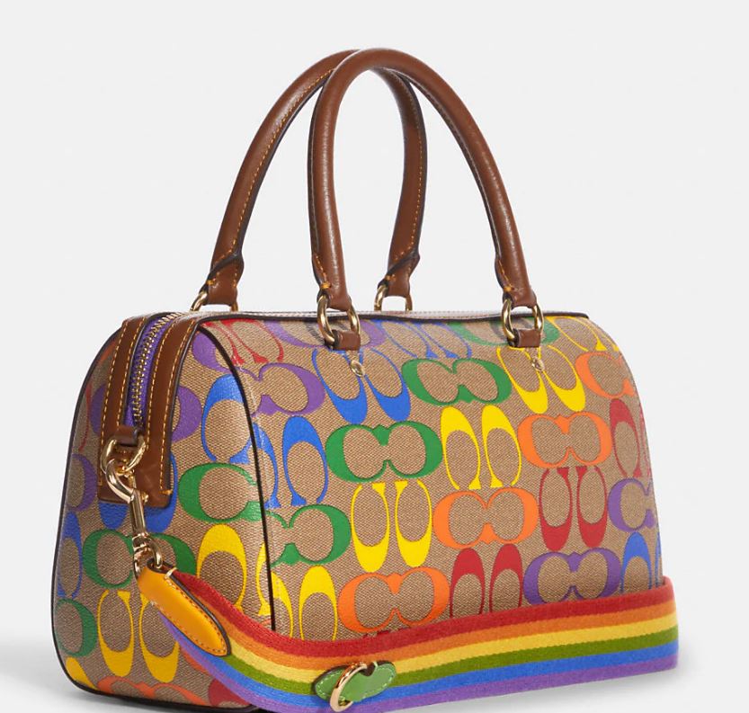 Coach Rowan Satchel In Rainbow Signature Canvas - Gold/Khaki Multi