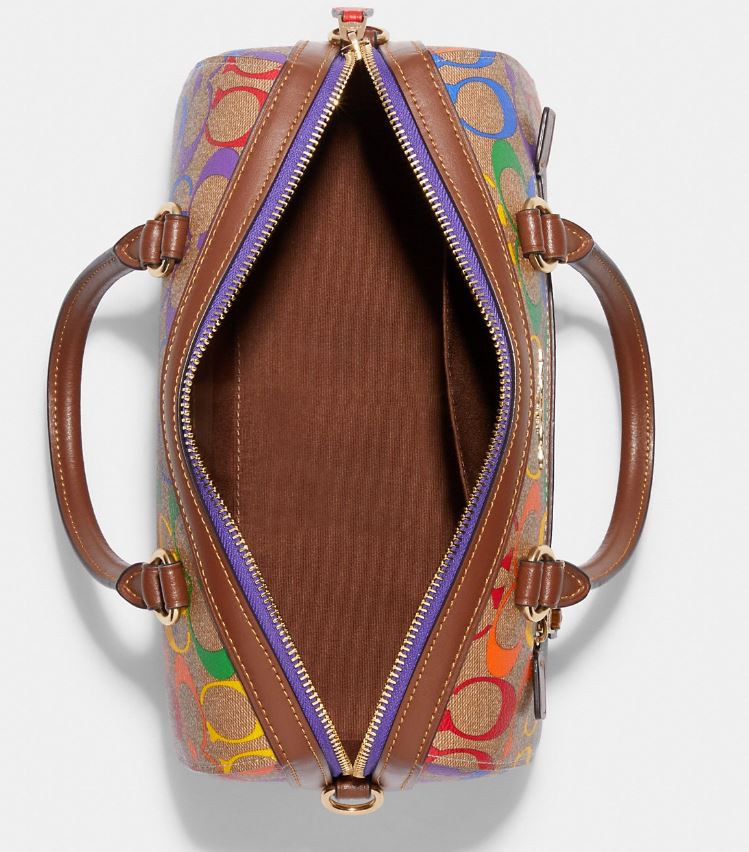 Coach Rowan Satchel In Rainbow Signature Canvas - Gold/Khaki Multi