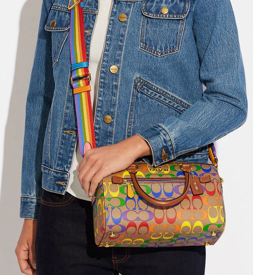 Coach Rowan Satchel In Rainbow Signature Canvas - Gold/Khaki Multi