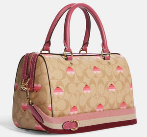 Rowan Satchel In Signature Canvas With Stripe Heart Print