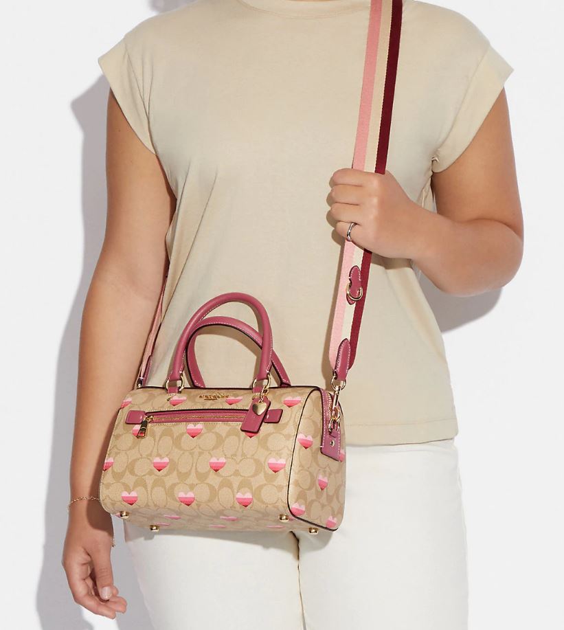 Rowan Satchel In Signature Canvas With Stripe Heart Print