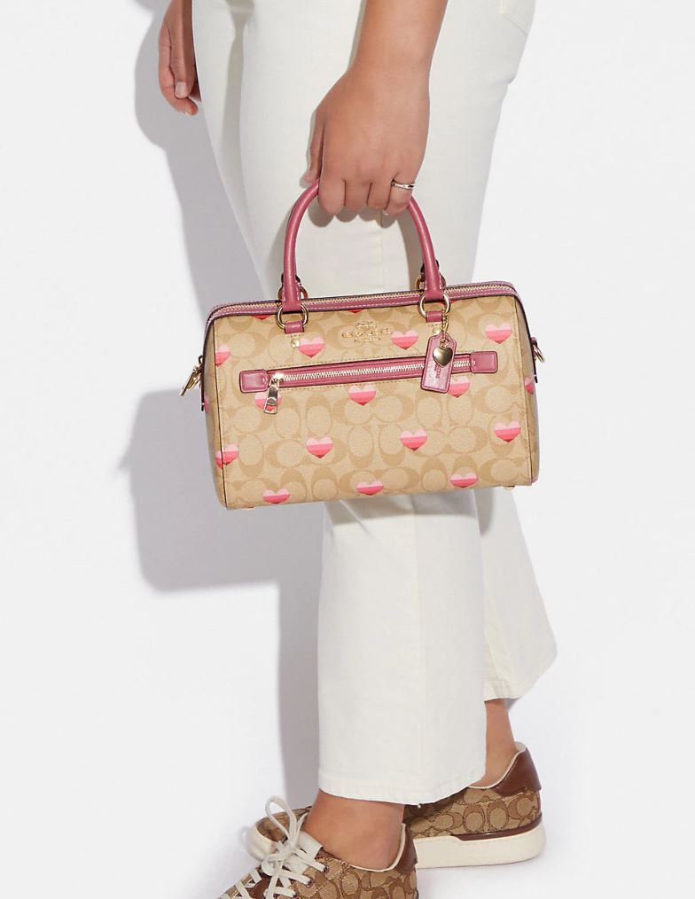 Rowan Satchel In Signature Canvas With Stripe Heart Print