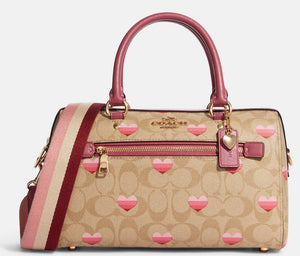 Rowan Satchel In Signature Canvas With Stripe Heart Print