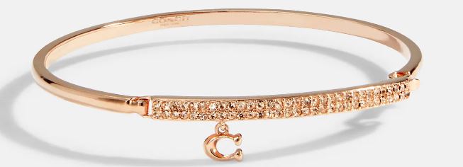 Coach Signature Pave Bar Hinged Bangle - Rose Gold