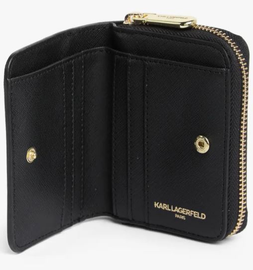 Karl Lagerfeld Small Zip Around Wallet - Black/Gold