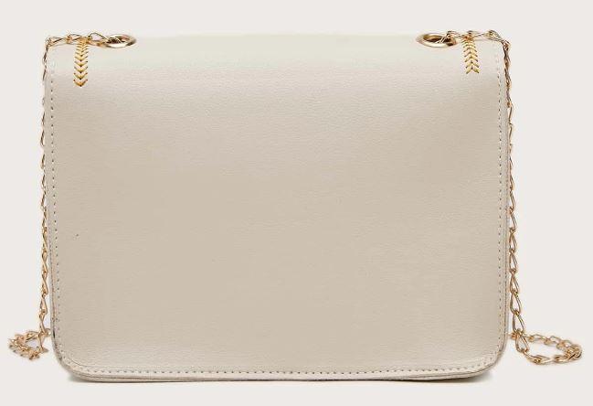 Stitch Trim Flap Chain Shoulder Bag - BEIGE - GFM US