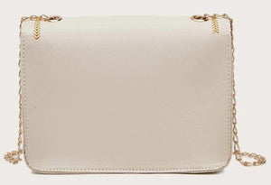 Stitch Trim Flap Chain Shoulder Bag - BEIGE - GFM US