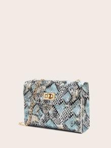 Turn-lock Snakeskin Chain Bag - BLUE - GFM US