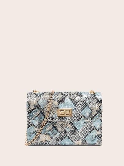 Turn-lock Snakeskin Chain Bag - BLUE - GFM US