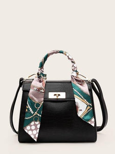 Twilly Scarf Croc Embossed Satchel Bag - BLACK - GFM US