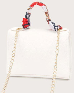 Twilly Scarf Decor Flap Chain Satchel Bag - WHITE - GFM US