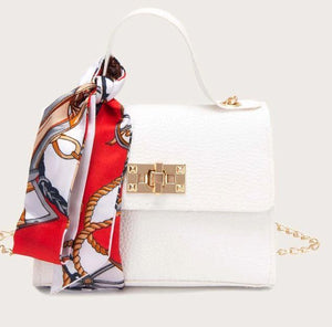 Twilly Scarf Decor Flap Chain Satchel Bag - WHITE - GFM US