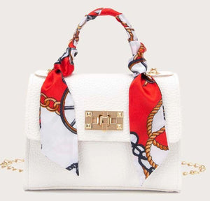 Twilly Scarf Decor Flap Chain Satchel Bag - WHITE - GFM US