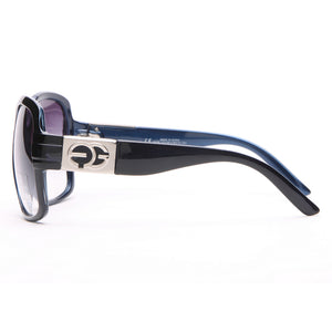 Anais Gvani Round Box Frame Fashion Sunglasses - Black/Dark Blue