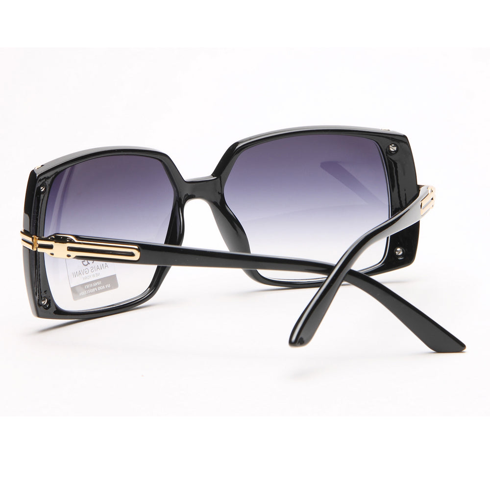 AG Classic Square Frame Sunglasses w/ Gold Lined Accent - Black