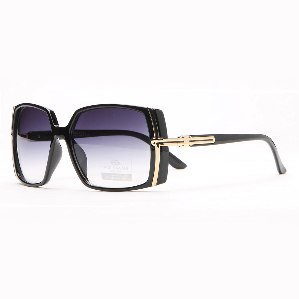 AG Classic Square Frame Sunglasses w/ Gold Lined Accent - Black