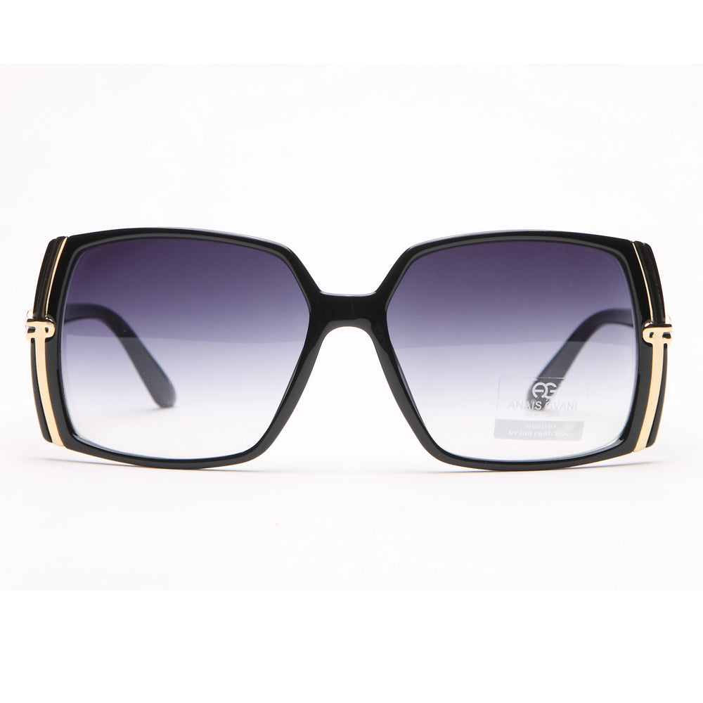 AG Classic Square Frame Sunglasses w/ Gold Lined Accent - Black