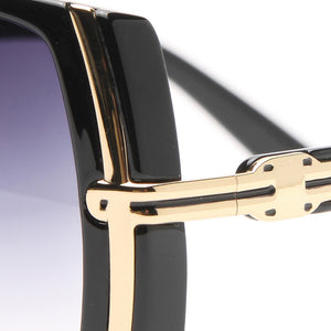 AG Classic Square Frame Sunglasses w/ Gold Lined Accent - Black