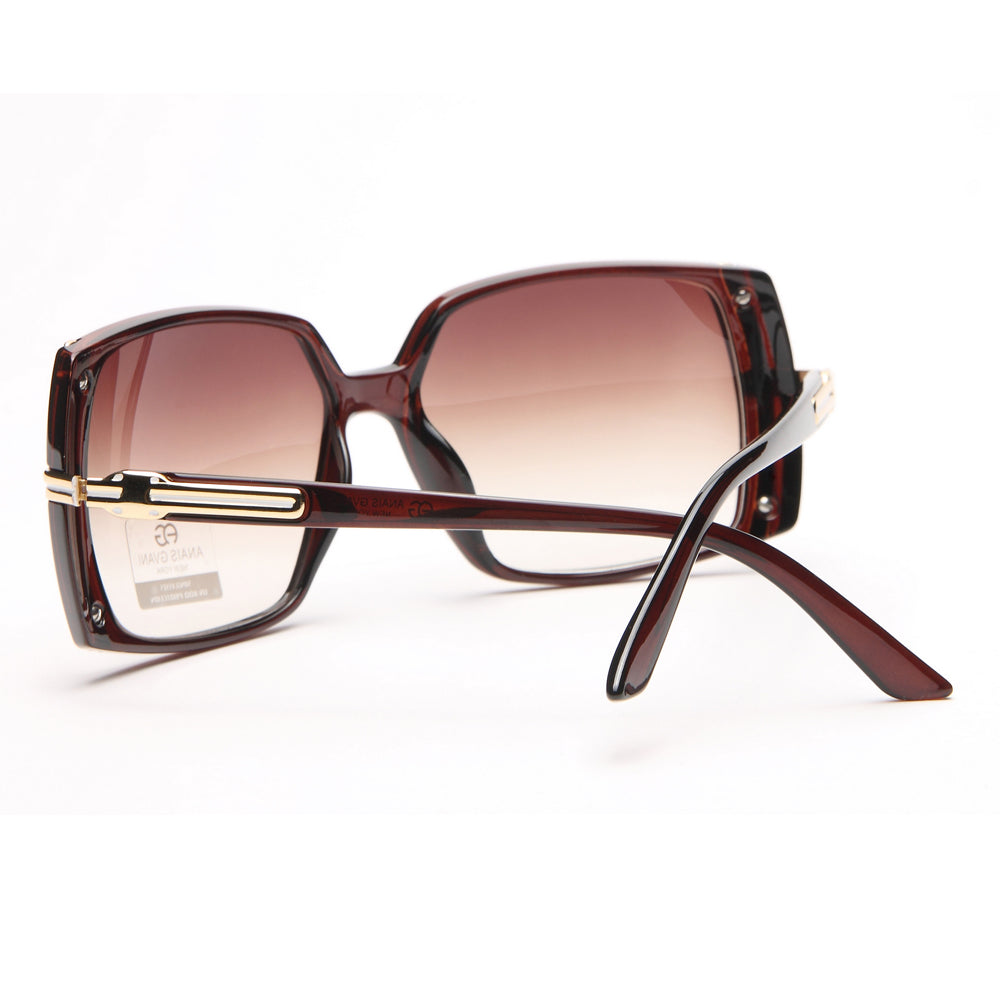 AG Classic Square Frame Sunglasses w/ Gold Lined Accent - Brown