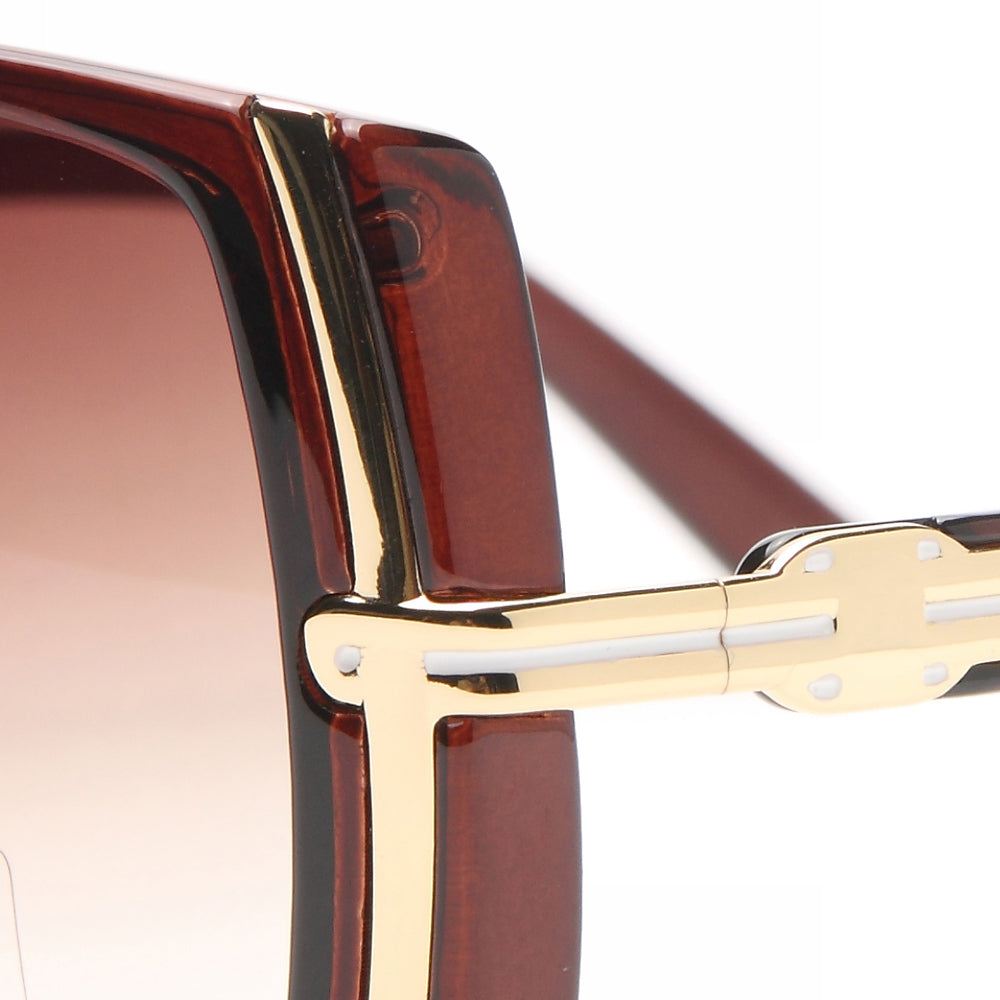 AG Classic Square Frame Sunglasses w/ Gold Lined Accent - Brown