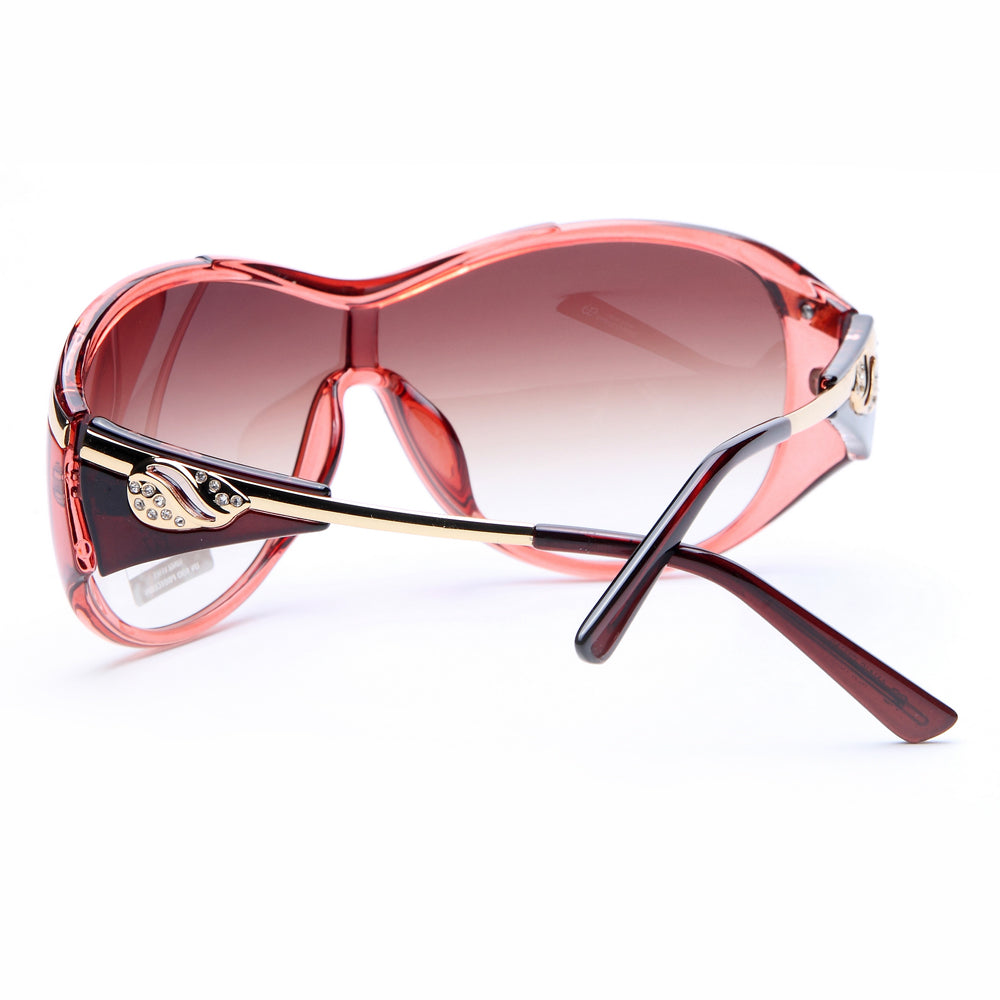 AG Glam Shield Fashion Sunglasses w/ Gold Temple Accent - Red