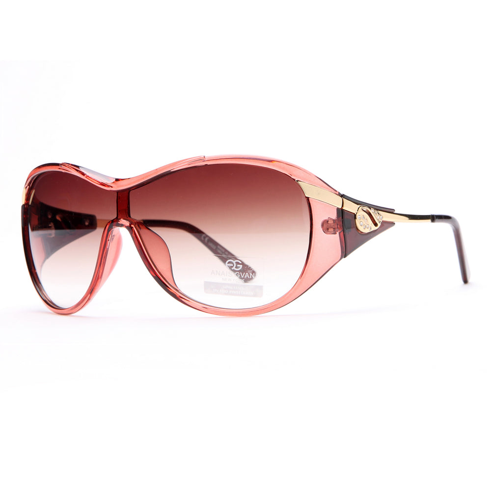 AG Glam Shield Fashion Sunglasses w/ Gold Temple Accent - Red