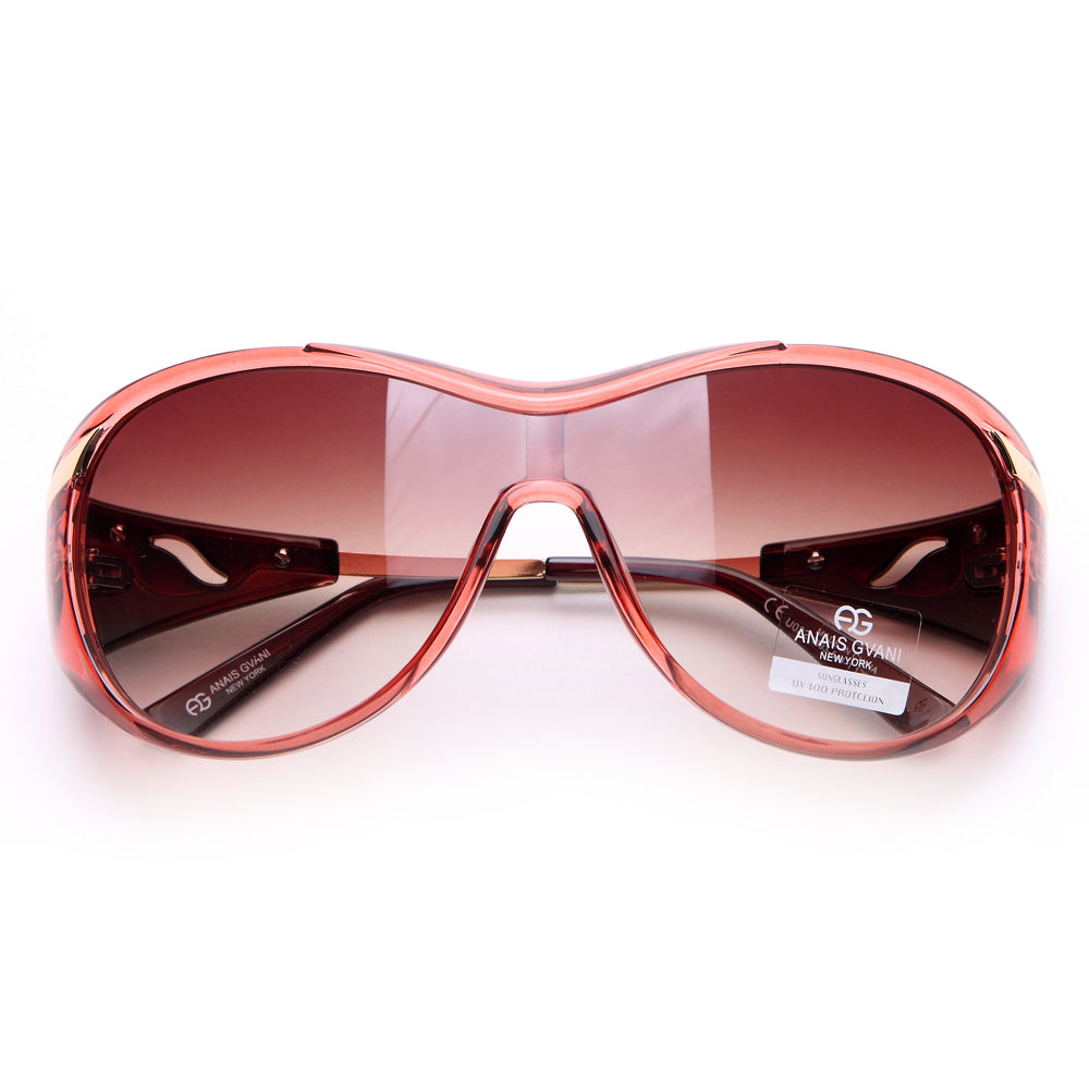 AG Glam Shield Fashion Sunglasses w/ Gold Temple Accent - Red