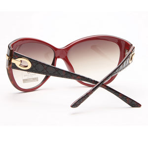 Feminine Fashion Sunglasses w/ Quilt-like Texture Design on Side - Burgundy/Red