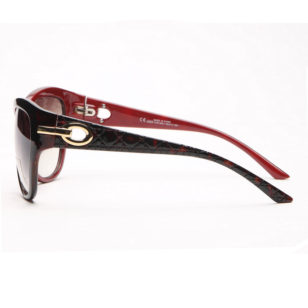 Feminine Fashion Sunglasses w/ Quilt-like Texture Design on Side - Burgundy/Red