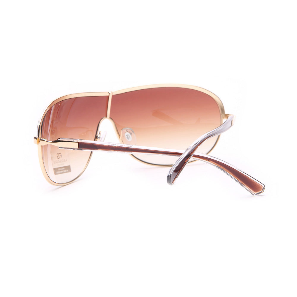 AG Shield Frame Fashion Sunglasses w/ Transparent Accented Sides - Coffee/Gold