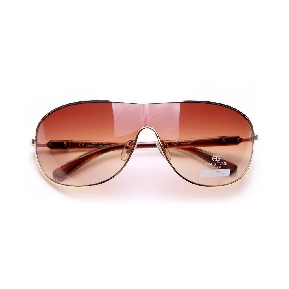 AG Shield Frame Fashion Sunglasses w/ Transparent Accented Sides - Coffee/Gold