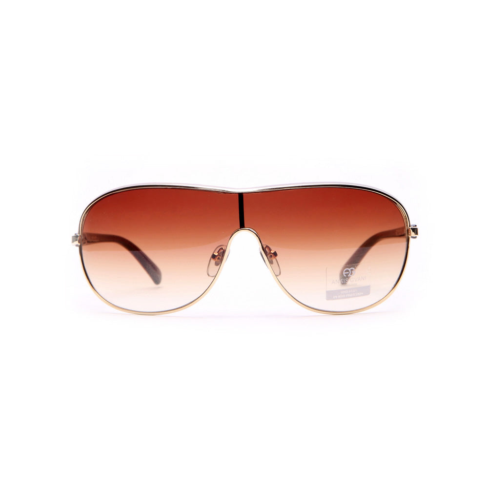 AG Shield Frame Fashion Sunglasses w/ Transparent Accented Sides - Coffee/Gold