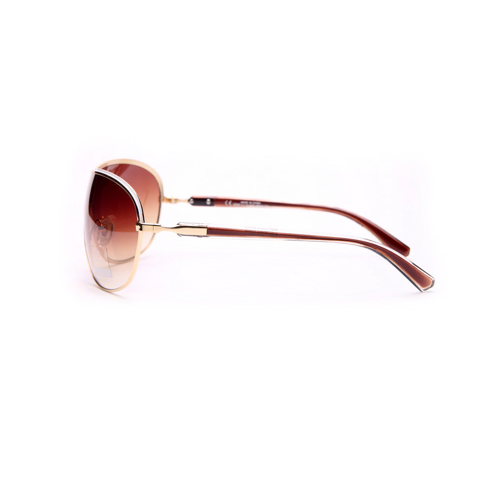 AG Shield Frame Fashion Sunglasses w/ Transparent Accented Sides - Coffee/Gold