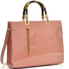 Dasein® Wooden Handle Faux Patent Leather Satchel Bag - PINK - GFM US