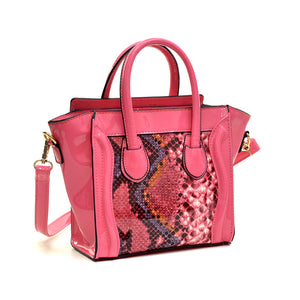 Mini Patent Faux Leather with Snakeskin Detail Satchel