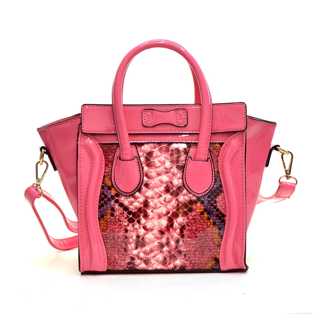 Mini Patent Faux Leather with Snakeskin Detail Satchel