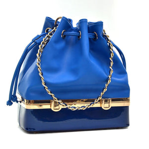 Dasein® Faux Leather Bucket Bag with Structured Bottom Compartment - BLUE