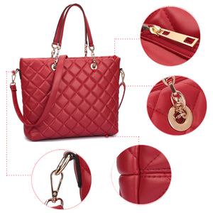 Dasein Faux Leather Quilted Tote Bag with Chained Handles