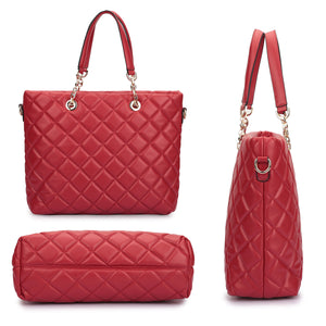 Dasein Faux Leather Quilted Tote Bag with Chained Handles