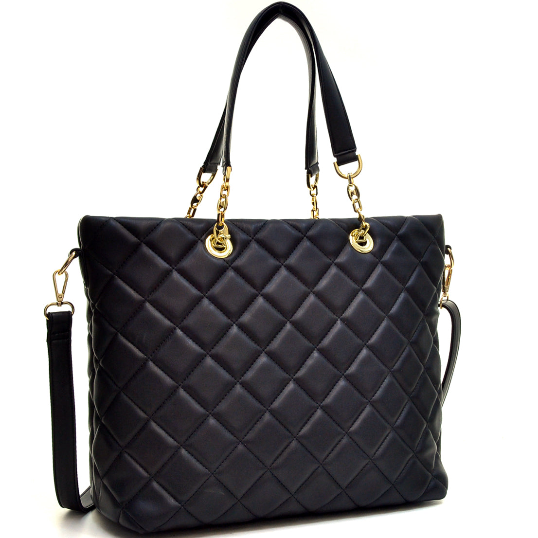 Dasein Faux Leather Quilted Tote Bag with Chained Handles