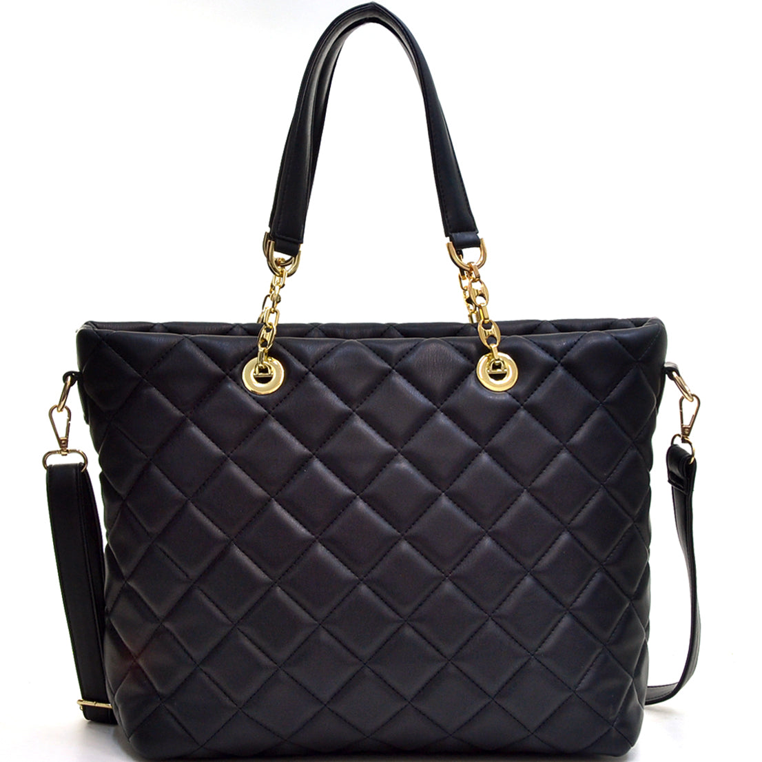 Dasein Faux Leather Quilted Tote Bag with Chained Handles