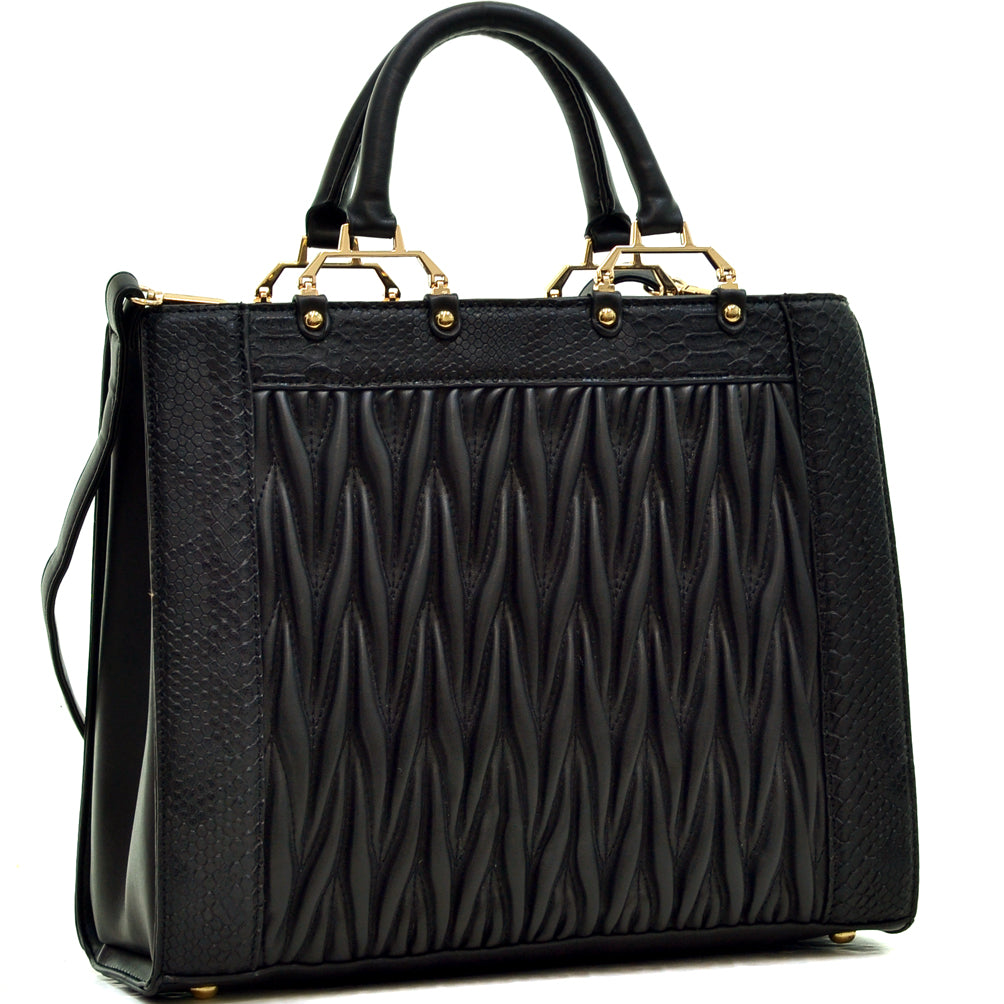 Dasein® Textured Leather with  Metallic Trim Tote - Black