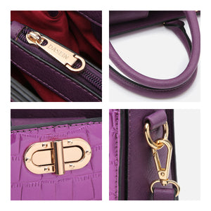 Dasein Cro Leather Satchel with Twist Lock  Front Compartment, Dangling Padlock deco, and with Matching Wristlet