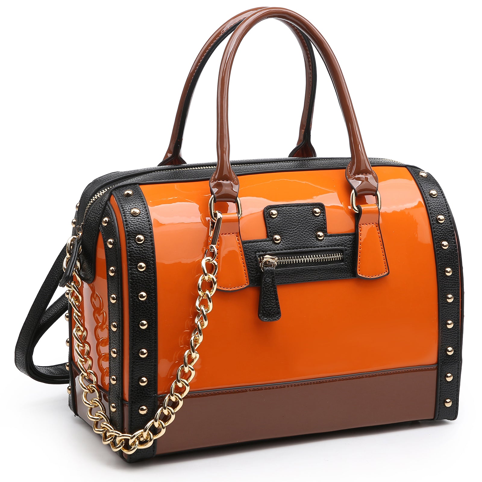 Dasein® Patent Faux Leather Barrel Body Satchel